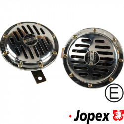Horn set, 12 V, low tone 320 Hz, high tone 430 Hz, old Bosch design, with E-mark