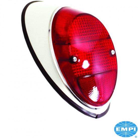 Tail light with red glass and white painted housing, right
