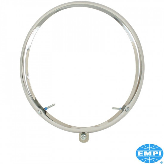Headlamp rim, metal, chrome. Adjusting holes at 5 and 7 o'clock