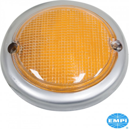 Turn signal light lens, front, yellow with chrome, left, without TÜV/E-approval