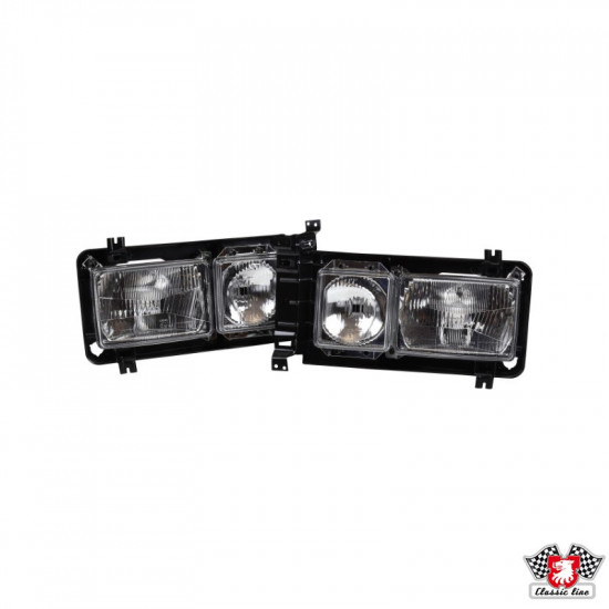 Headlamp assembly set, square, complete with projector and frame, with E-mark, left/right