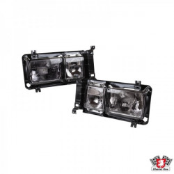 Headlight set, square, smoked, complete with projector and frame, with E-mark, left/right. For LHD