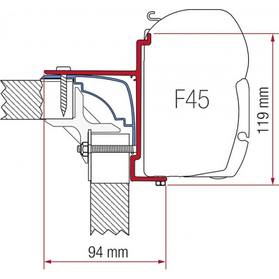 FIAMMA Adapter kit 4-part for Fiamma side awning F45 S / F45 L Brstner / Laika Ecovip / Hobby