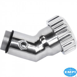 Billet style oil filler tube, vertical, with grooved cap and with vent, polished aluminium