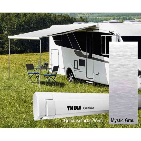 Thule Omnistor wall-mounted awning with motor, 4.5 m, white housing, Mystic Grey fabric