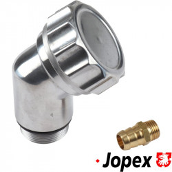 Oil filler tube, vertical, with grooved cap and vent and with gaskets. Made of polished aluminium 